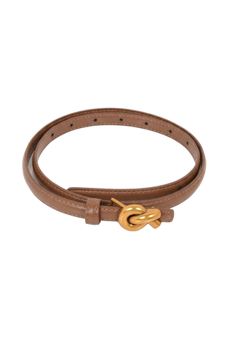 Slim Leather Belt with Knot Buckle and Polished Gold Detail