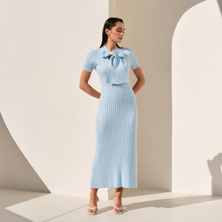 Something Blue Neck Tie  Ribbed Knit Dress