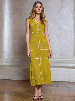 Gold Button Sleeveless Knit Dress