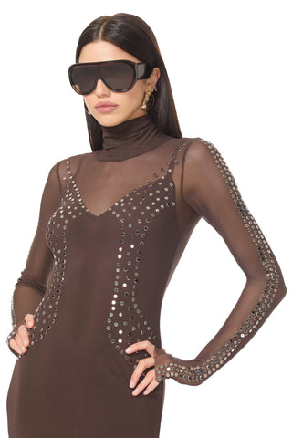 Shailene Studded Mesh Dress - Espresso by AFRM
