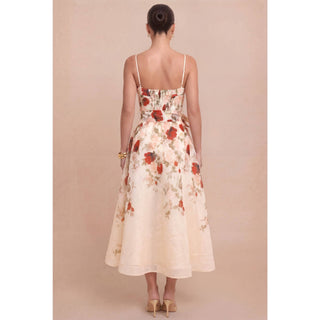 Rosalie Floral Corset Midi Dress - Ivory