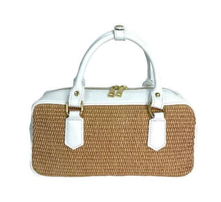 Savannah Leather and Raffia Bag – side view – Into The Palms boutique