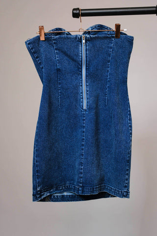 Marquise Mini Denim Dress - Washed Black or Dark Wash Blue
