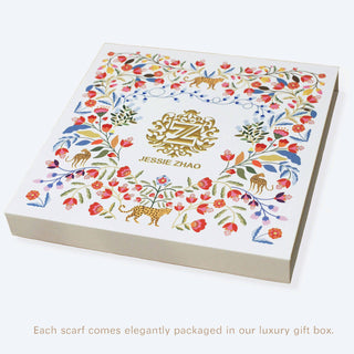 Silk Bandana Of Leopards With Floral Fountain