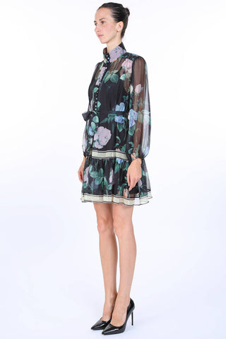 Midnight Bloom Chiffon Dress