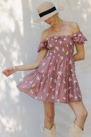 Rosette Bloom Embroidered Mini Dress