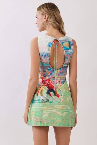 Game Day Abstract Football Print Open Back Mini Dress