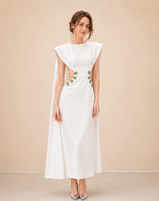 Crystal Embellished Cape Evening Maxi Dress Glam