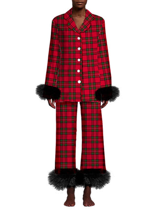 Pajama Pant Set - Plaid with feathers