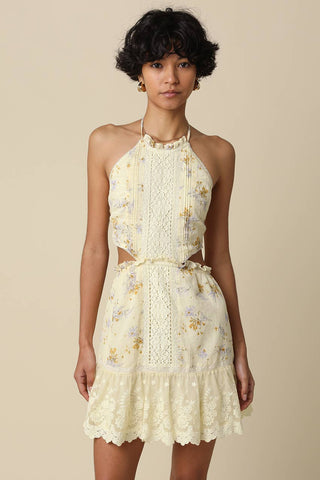 Evelyn Butter Floral Halter Mini Dress