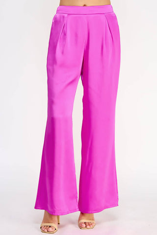 Front Pleat Wide Leg Satin Pants