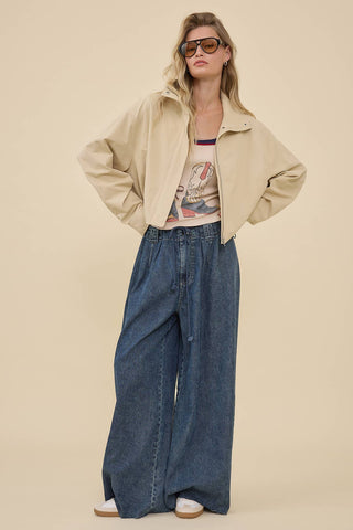 Leighton Stand Collar Drawstring Cotton Jacket