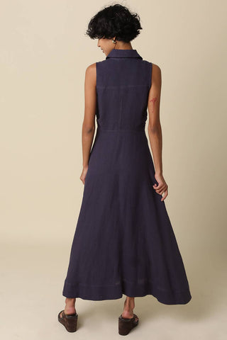 Aimme Button-Front Linen Maxi Dress