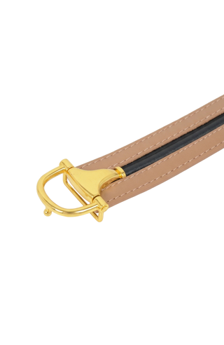 Leather Belt with Gold D Buckle and Contrast Edge Detail