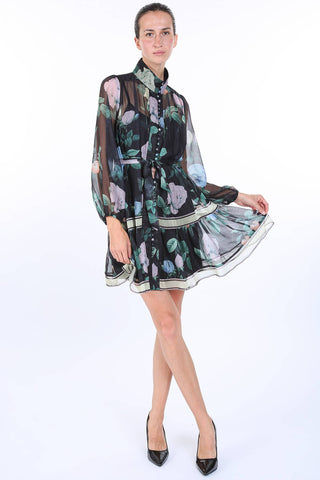 Midnight Bloom Chiffon Dress