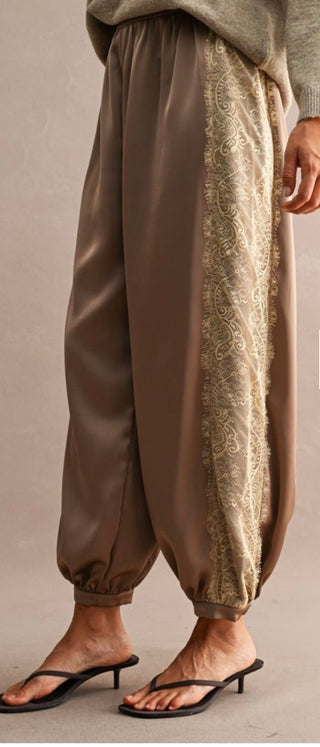 Noir Chantilly Satin and Lace Pants