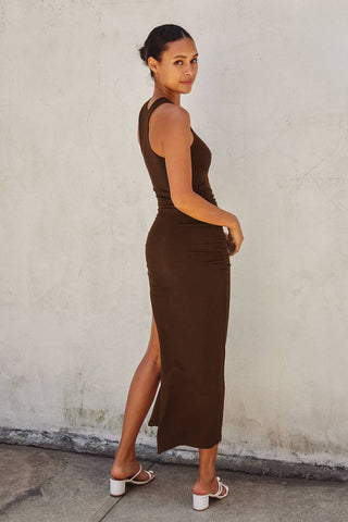 Alvaro Ribbed Racerback Ruched Midi Dress
