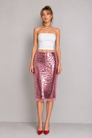 SEQUIN LACE TRIM MIDI SKIRT - PREORDER