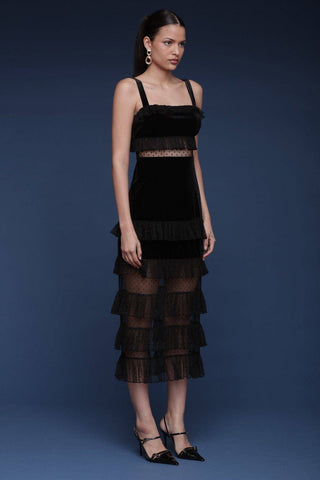 Velvet & Tulle Tiered Midi Dress