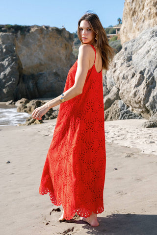 Soleil Rouge Eyelet Maxi Dress – back view – Into The Palms boutique