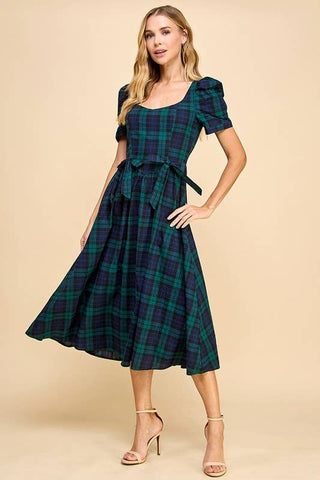 Highland Haven Tartan Plaid Midi Dress