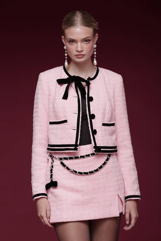 Velvet Trim Tweed Jacket