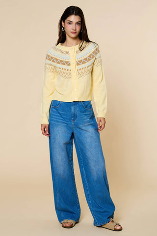 Fair Isle Pattern Button Down Cardigan Sweater