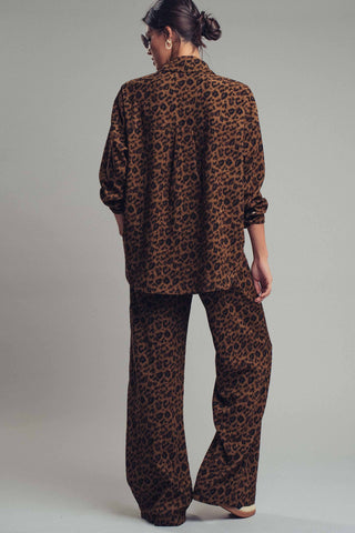 Midnight Night Safari Leopard Print Set–Oversized Button-Up Shirt & Relaxed Pants