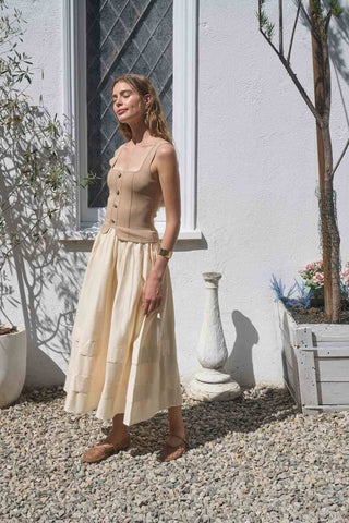 Portofino Mixed Media Button Midi Dress