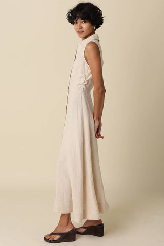 Aimme Button-Front Linen Maxi Dress – close up – Into The Palms boutique