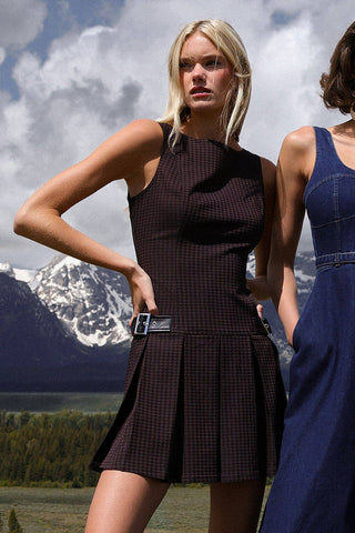 Houndstooth Pleated Mini Dress
