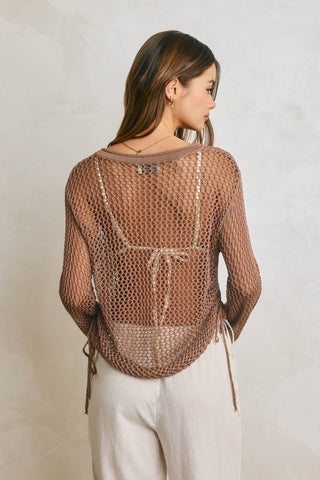 Sami Ruched Side Long Sleeve Open Knitted Top