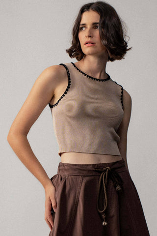 Scalloped Ribbed Knit Crop Top