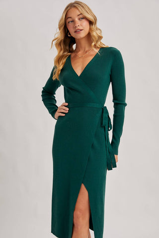 Haven Wrap Ribbed Knit Midi Dress