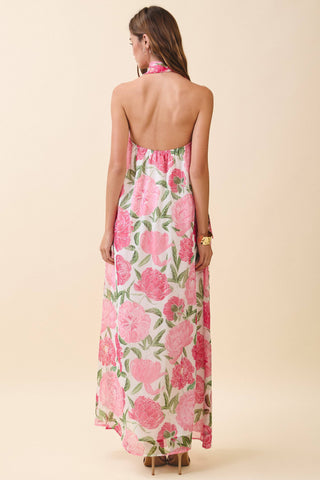 Peony Palm Dress with Convertible Scarf