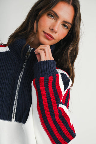 Varsity Stripe Half Zip Pullover Sweater