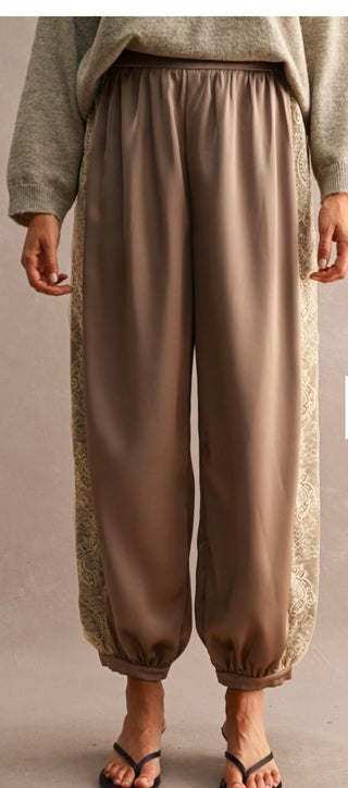 Noir Chantilly Satin and Lace Pants
