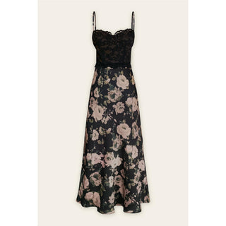 Midnight Garden Lace and Satin Midi Dress