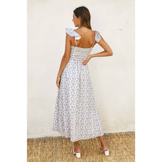 South of France Corset Flutter Dress – back view – Into The Palms boutique