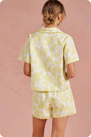 Botanical Garden Embroidery Scalloped Shorts