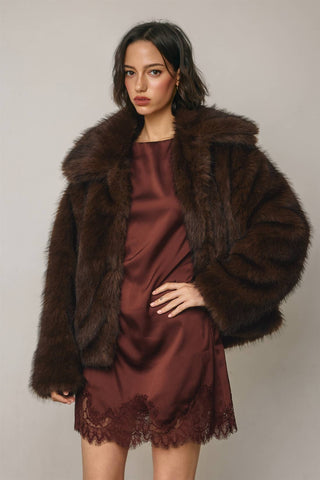 Wide Lapel Faux Fur Jacket