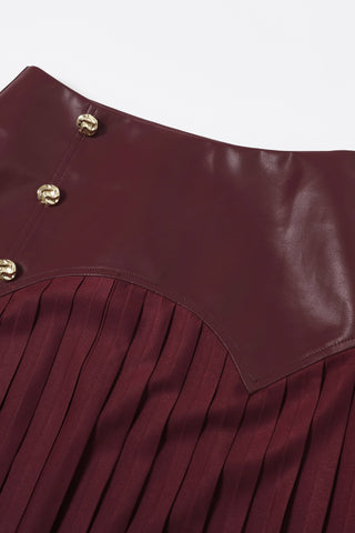 Bordeaux Pleated Faux Leather Skirt
