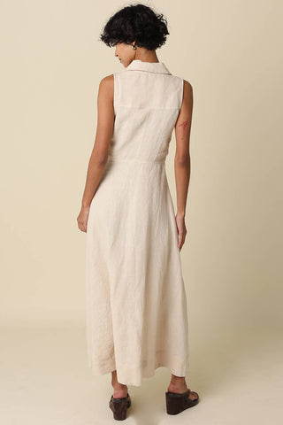 Aimme Button-Front Linen Maxi Dress