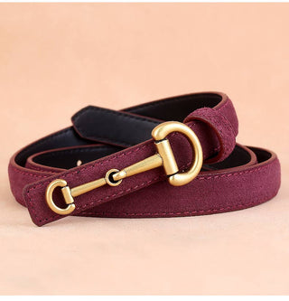 Suede Leather Horseshoebit Buckle Thin Belt For Women