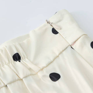 Ivory Polka Dot High Waist Satin A-Line Maxi Skirt
