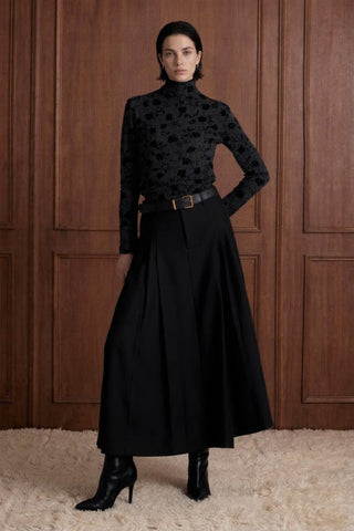 Belted Woven A-Line Maxi Skirt