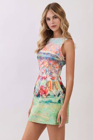 Game Day Abstract Football Print Open Back Mini Dress
