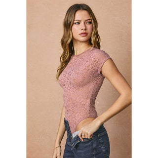 Eloise Lace Cap Sleeve Bodysuit – back view – Into The Palms boutique