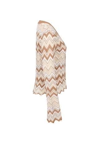 Rosé Riviera Knit Set - Geometric Pattern Knit Cardigan & Pants Set
