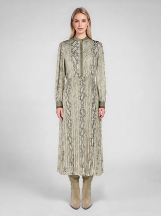 Serpentine Snakeskin Printed Pleated Shirt Midi Dress – view 3 – Into The Palms